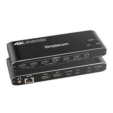 Simplecom KM590 2 - Port USB - C Dual 4K HDMI Monitor KVM Switch and Docking Station with Network Sharing - RnR Galore