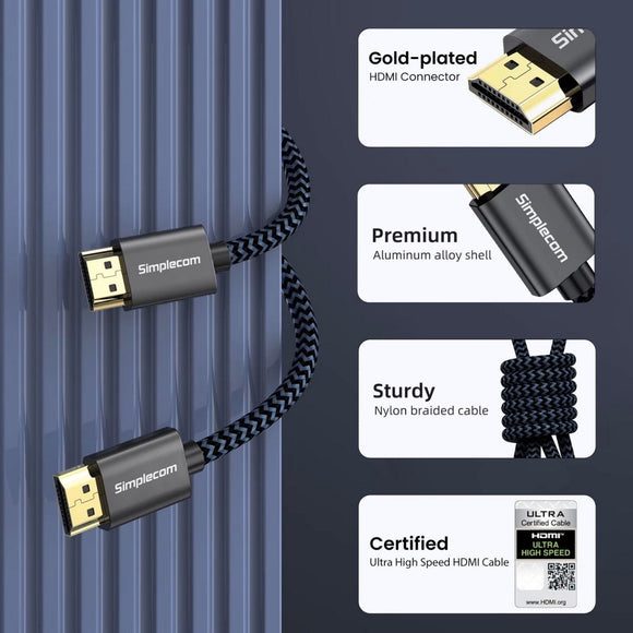 Simplecom SBT002 Ultra High Speed HDMI 2.1 Cable Nylon Braided 48Gbps 8K@60Hz - RnR Galore