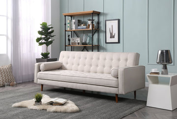 Sofa Bed 3 Seater Button Tufted Lounge Set for Living Room Couch in Fabric Beige Colour - RnR Galore