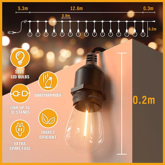 Solar Power 15 LED 18.2M Festoon String Lights Wedding Party WaterProof - RnR Galore