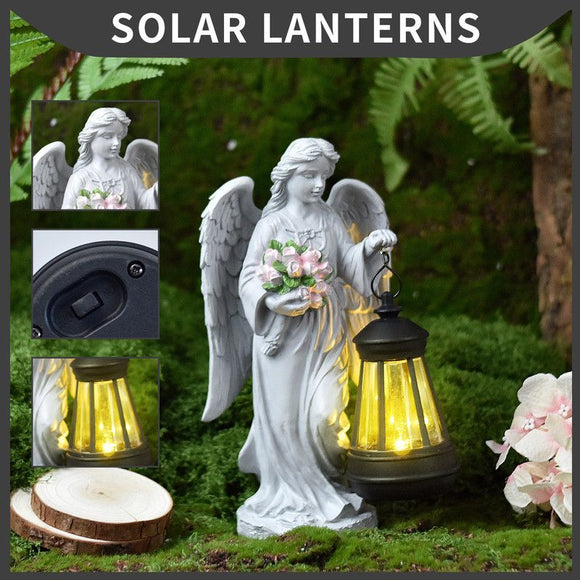 Solar - Powered Angel Lantern Outdoor Light, Resin Waterproof Garden Decorative Light, Walkway and Lawn Mood Light, Garden Statue Ornament for Ambiance - RnR Galore