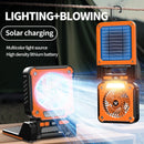 Solar & USB Rechargeable Camping Fan with LED Light - Portable Power Bank, 180° Collapsible(Orange) - RnR Galore