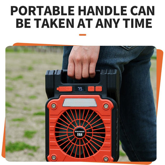 Solar & USB Rechargeable Camping Fan with LED Light - Portable Power Bank, 180° Collapsible(Orange) - RnR Galore
