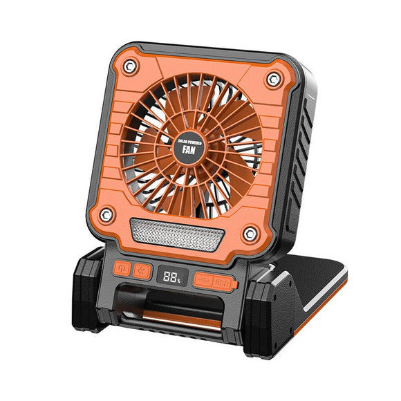 Solar & USB Rechargeable Camping Fan with LED Light - Portable Power Bank, 180° Collapsible(Orange) - RnR Galore