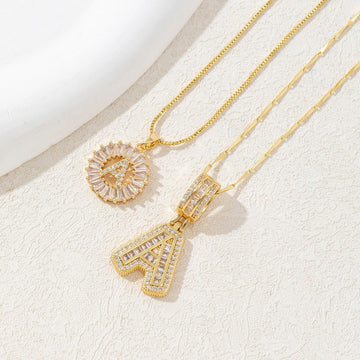 Sparkling Cubic Zirconia Initial Letter Necklace Set - Gold Plated Two - Piece Design(A) - RnR Galore