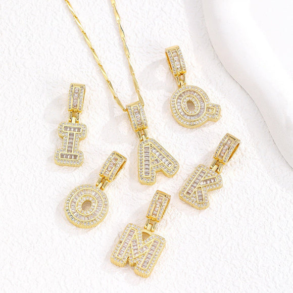 Sparkling Cubic Zirconia Initial Letter Necklace Set - Gold Plated Two - Piece Design(B) - RnR Galore