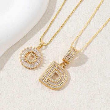Sparkling Cubic Zirconia Initial Letter Necklace Set - Gold Plated Two - Piece Design(D) - RnR Galore