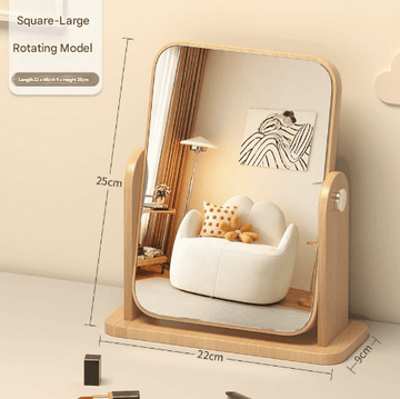 Square Rotating Mirror Tabletop Makeup Mirror - Large Wooden Swivel Vanity Mirror for Desk - RnR Galore