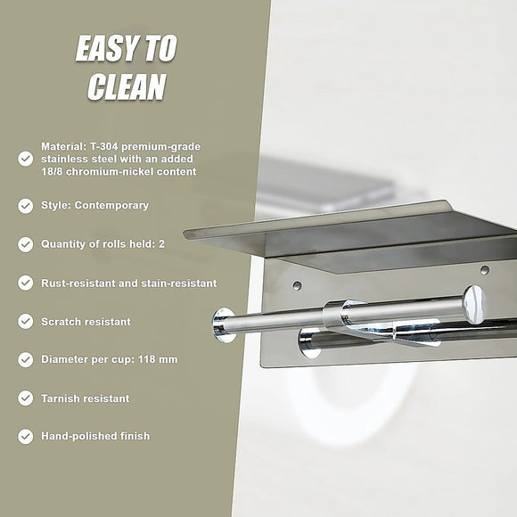 Stainless Steel Double Toilet Paper Holder Towel Roll Tissue Rack Storage Shelf - RnR Galore