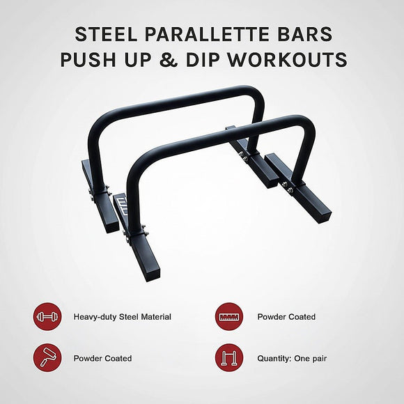 Steel Parallette Bars for Push Ups, Dips & Calisthenics Home Strength Training - RnR Galore