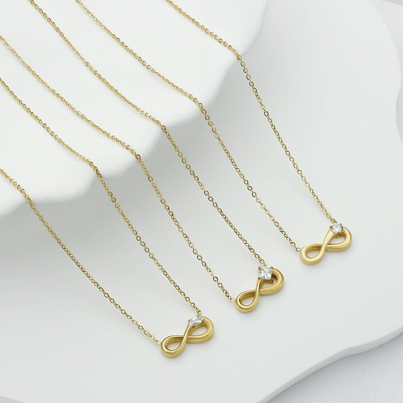 Style 3 Gold Infinity Necklace for Women - Dainty Titanium Steel Pendant with Sparkling Cubic Zirconia - RnR Galore