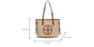 Stylish Large Capacity Tote Bag with PU Leather Trim & Logo Detail(Blue and Brown) - RnR Galore