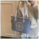 Stylish Large Capacity Tote Bag with PU Leather Trim & Logo Detail(Blue with black) - RnR Galore
