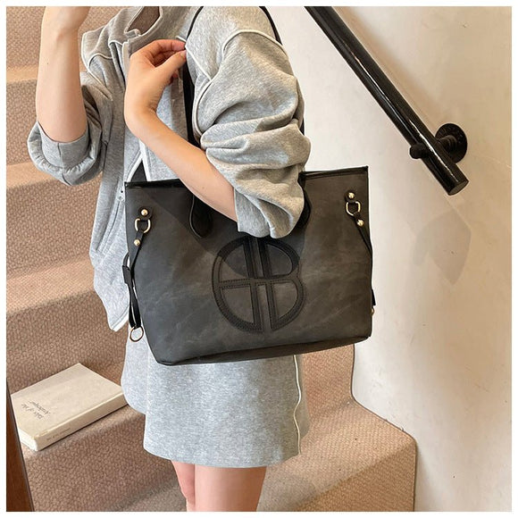Stylish Large Capacity Tote Bag with PU Leather Trim & Logo Detail(Blue with black) - RnR Galore