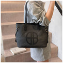 Stylish Large Capacity Tote Bag with PU Leather Trim & Logo Detail(Blue with Silver) - RnR Galore