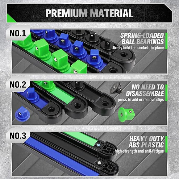 SWANLAKE 6 - Piece Swivel Socket Organiser Set, 1/4 - Inch x 26 Clips, 3/8 - Inch x 26 Clips, 1/2 - Inch x 22 Clips, Premium Quality Socket Storage Holders - RnR Galore