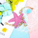 Sweet Style Crystal Rhinestone Gold Star Moon Pendant Cute Pink Bead Bracelet(18cm) - RnR Galore