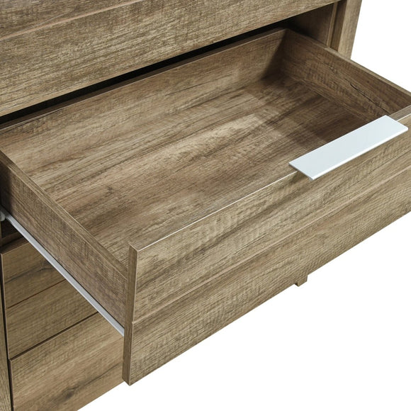 Tallboy with 5 Storage Drawers Natural Wood like MDF in Oak Colour - RnR Galore