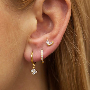 Three - piece set Gold Delicate CZ Earring Stacking Set - Huggie Hoops & Studs for Multiple Piercings - RnR Galore