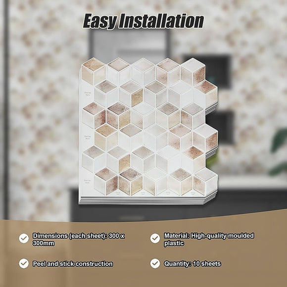 Tiles 3D Peel and Stick Wall Tile Shell Mosaic 10 Sheets - RnR Galore