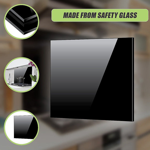 Toughened 60cm x 70cm Black Glass Kitchen Splashback - RnR Galore