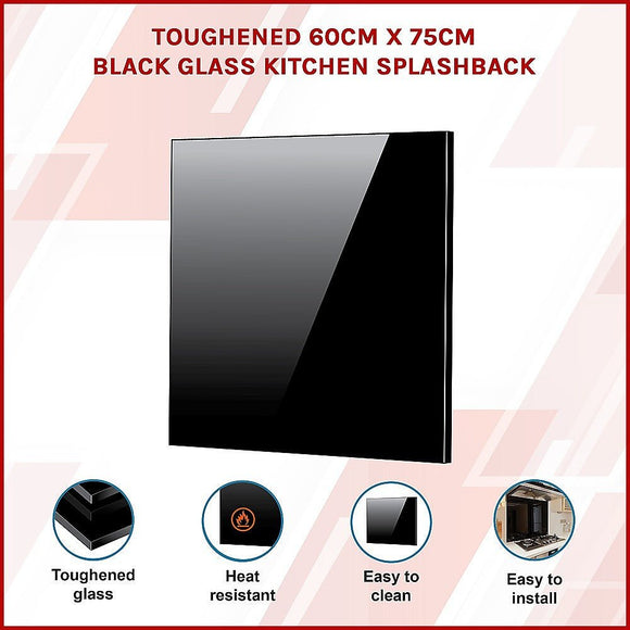 Toughened 60cm x 75cm Black Glass Kitchen Splashback - RnR Galore