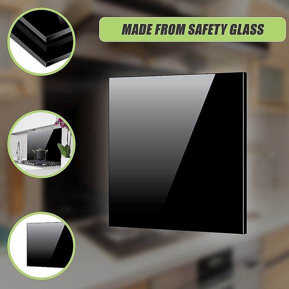 Toughened 90cm x 75cm Black Glass Kitchen Splashback - RnR Galore