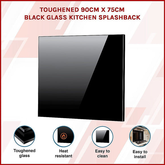 Toughened 90cm x 75cm Black Glass Kitchen Splashback - RnR Galore