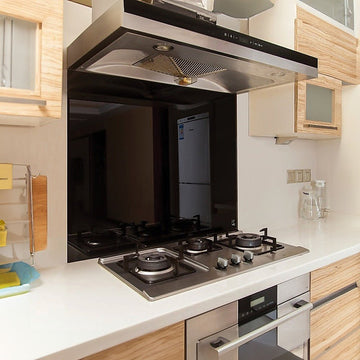 Toughened 90cm x 75cm Black Glass Kitchen Splashback - RnR Galore
