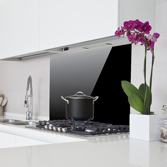 Toughened 90cm x 75cm Black Glass Kitchen Splashback - RnR Galore