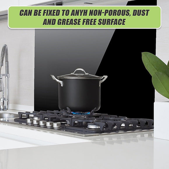 Toughened 90cm x 75cm Black Glass Kitchen Splashback - RnR Galore