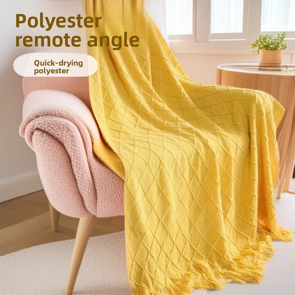 Turmeric Nordic Knitted Throw Blanket with Tassels 130x230cm Soft Acrylic Diamond Pattern Sofa Cover Bed Runner and Travel Blanket - RnR Galore