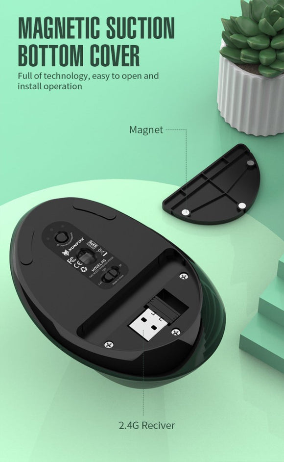 Two Ergonomic Vertical Wireless Mouse - Dual Mode (2.4G & Bluetooth), 5 Adjustable DPI, Silent Clicks, Rechargeable(black) - RnR Galore