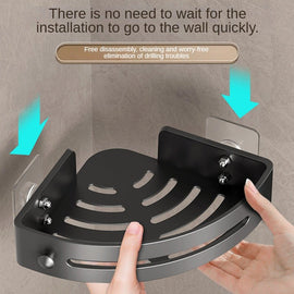 Two layers of gun gray Premium No - Drill Corner Shower Caddy - Thickened ABS Bathroom Storage Shelf with Hooks, Quick Wall Mount Organiser - RnR Galore