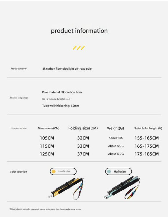 Ultralight Carbon Fiber Foldable Trail Running & Hiking Pole(yellow Recommended height range 175 - 185cm) - RnR Galore