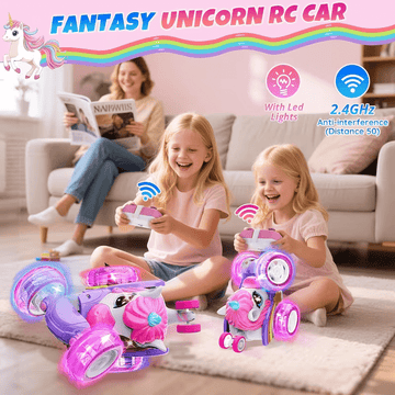 Unicorn remote control car for girls, 360° rotating four - wheel drive stunt remote control car with cute lights, rechargeable toy - children's birthday gift - RnR Galore
