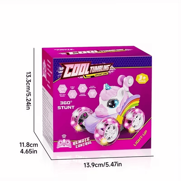 Unicorn remote control car for girls, 360° rotating four - wheel drive stunt remote control car with cute lights, rechargeable toy - children's birthday gift - RnR Galore