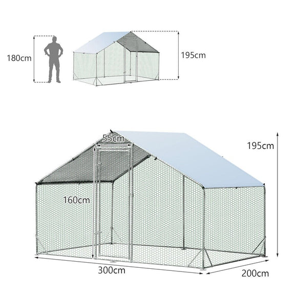 VaKa 3x2x1.95m Metal Walk - in Chicken Coop Rabbit Hutch Cage Hen House Chook Au - RnR Galore