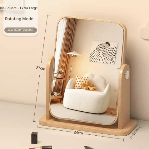 Vertical Square Folding Mirror Tabletop Makeup Mirror - Large Wooden Swivel Vanity Mirror for Desk - RnR Galore