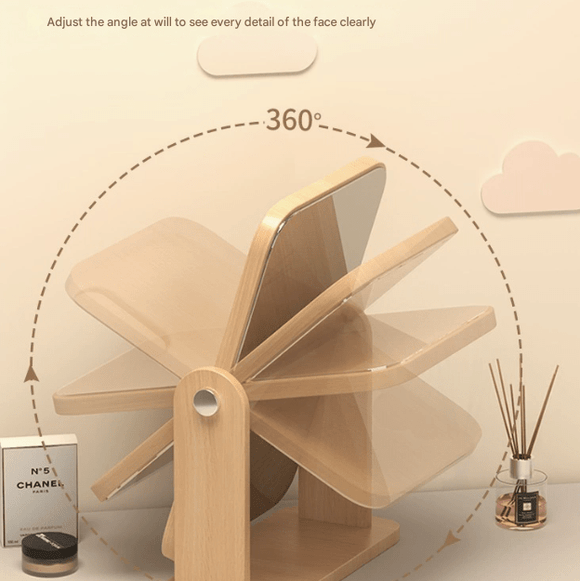 Vertical Square Folding Mirror Tabletop Makeup Mirror - Large Wooden Swivel Vanity Mirror for Desk - RnR Galore