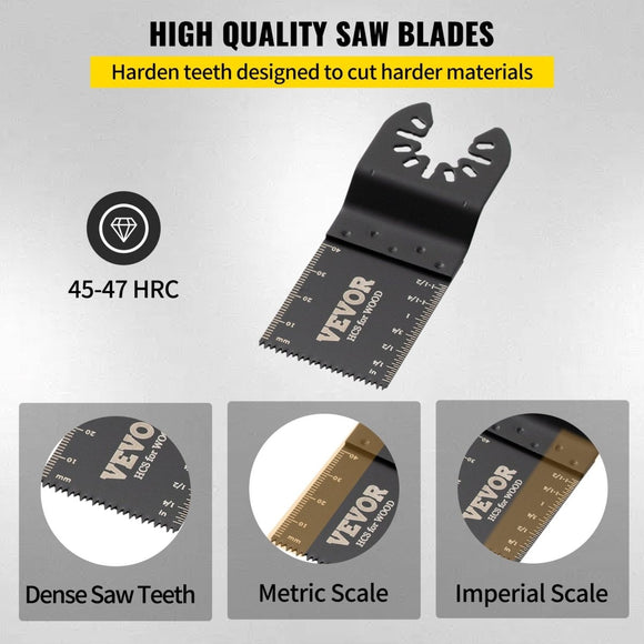 VEVOR 100PCS Oscillating Saw Blades, Quick Release Multitool Blades Kit, HCS Tool Blades for Wood Plastic, Compatible with Dewalt Dremel Fein Worx Bosch Makita Milwaukee - RnR Galore