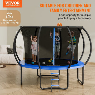 VEVOR 10FT Trampoline, 330 lbs Trampoline with Enclosure Net, Ladder, and Curved Pole, Heavy Duty Trampoline with Jumping Mat and Spring Cover Padding, Outdoor Recreational Trampolines for Kids Adults - RnR Galore