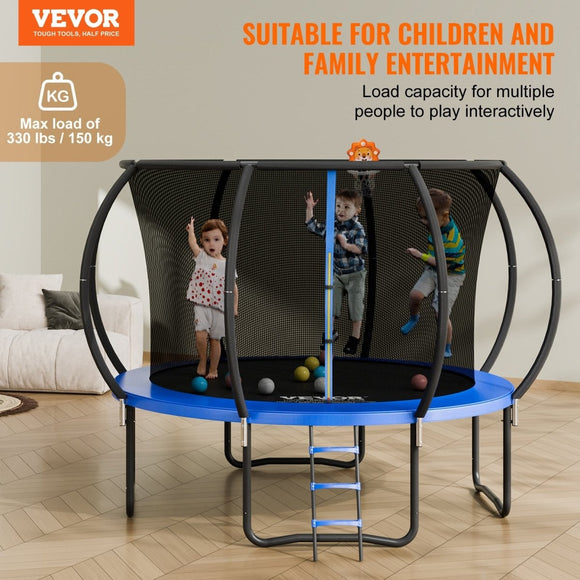VEVOR 10FT Trampoline, 330 lbs Trampoline with Enclosure Net, Ladder, and Curved Pole, Heavy Duty Trampoline with Jumping Mat and Spring Cover Padding, Outdoor Recreational Trampolines for Kids Adults - RnR Galore