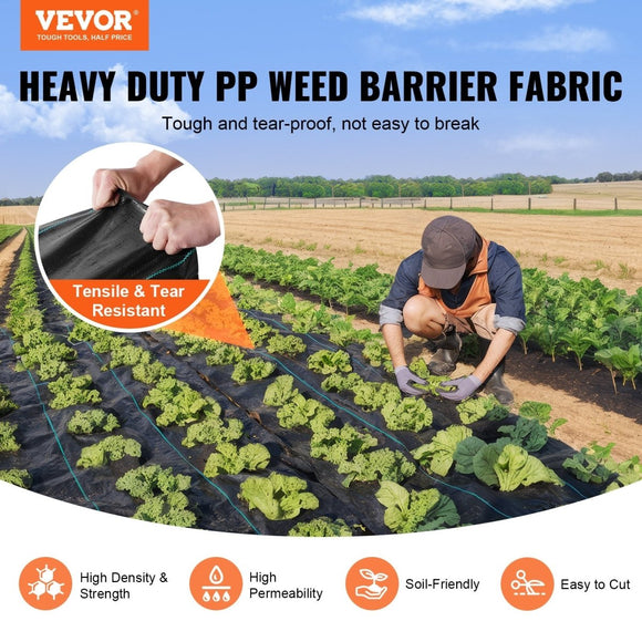 VEVOR 13FTx60FT Premium Heavy Duty Weed Barrier Landscape Fabric, 5OZ Woven Geotextile Fabric Under Gravel, High Permeability for Weed Blocker Weed Mat, Driveway Fabric, Weed Control Garden Cloth - RnR Galore