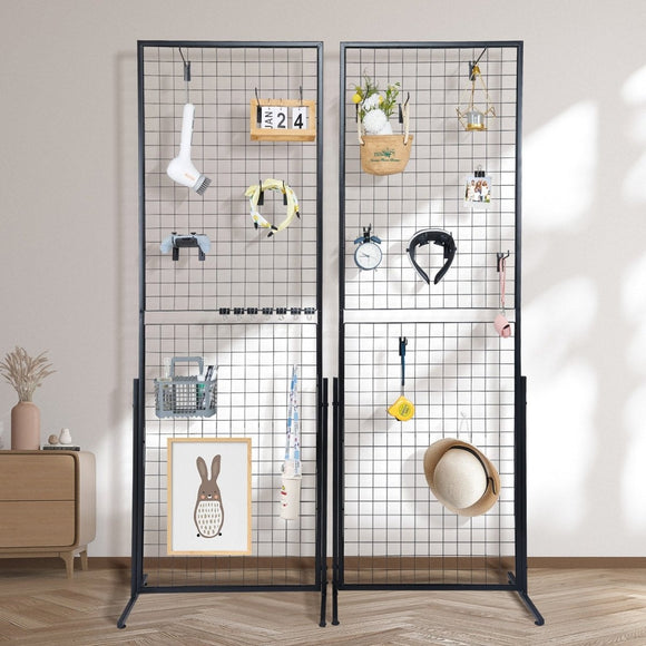VEVOR 2' x 5.6' Grid Wall Panels Tower, 2 Packs Wire Gridwall Display Racks with T - Base Floorstanding, Double Side Gridwall Panels for Art Craft Shows, Retail Display with Extra Clips and Hooks - RnR Galore