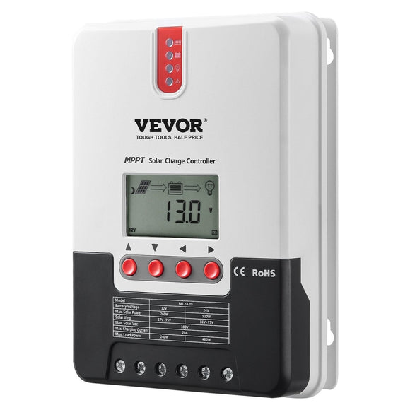 VEVOR 20A MPPT Solar Charge Controller, Auto DC Input, Solar Panel Regulator Charger with LCD Display Temperature Sensor Cable, for Sealed(AGM), Gel, Flooded and Lithium Battery Charging - RnR Galore