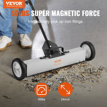 VEVOR 22.6 kg Rolling Magnetic Sweeper with Wheels, Push - Type Magnetic Pick Up Sweeper, Large Magnet Pickup Lawn Sweeper with Telescoping Handle, Easy Cleanup of Workshop Garage Yard - RnR Galore