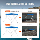 VEVOR 3 Bow Bimini Top Boat Cover, 900D Polyester Canopy with 1" Aluminum Alloy Frame, Waterproof and Sun Shade, Includes Storage Boot, 2 Support Poles, 4 Straps, 6'L x 46"H x 61" - 66"W, Pacific Blue - RnR Galore