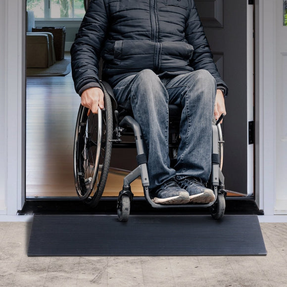 VEVOR 3 cm Rise Cuttable Threshold Ramp for Sweeping Robot, 90 cm Wide Natural Rubber Wheelchair Ramp, Non - Slip Solid Rubber Ramp with Double - Sided Tape for Doorways, Driveways, Bathroom, Smooth Tile - RnR Galore