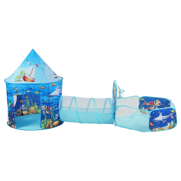 VEVOR 3 in 1 Kids Play Tent with Tunnel, Basketball Hoop for Boys, Girls, Babies and Toddlers, Indoor/Outdoor Pop Up Playhouse with Carrying Bag & Banding Straps Birthday Gifts, Blue Ocean - RnR Galore